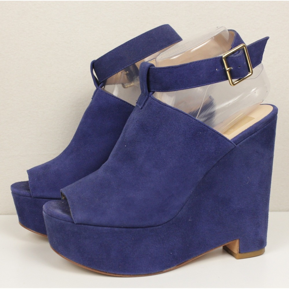 Dolce Vita Blue Suede Platform Sandals Womens Size 8 Chunky Heel Peep Toe